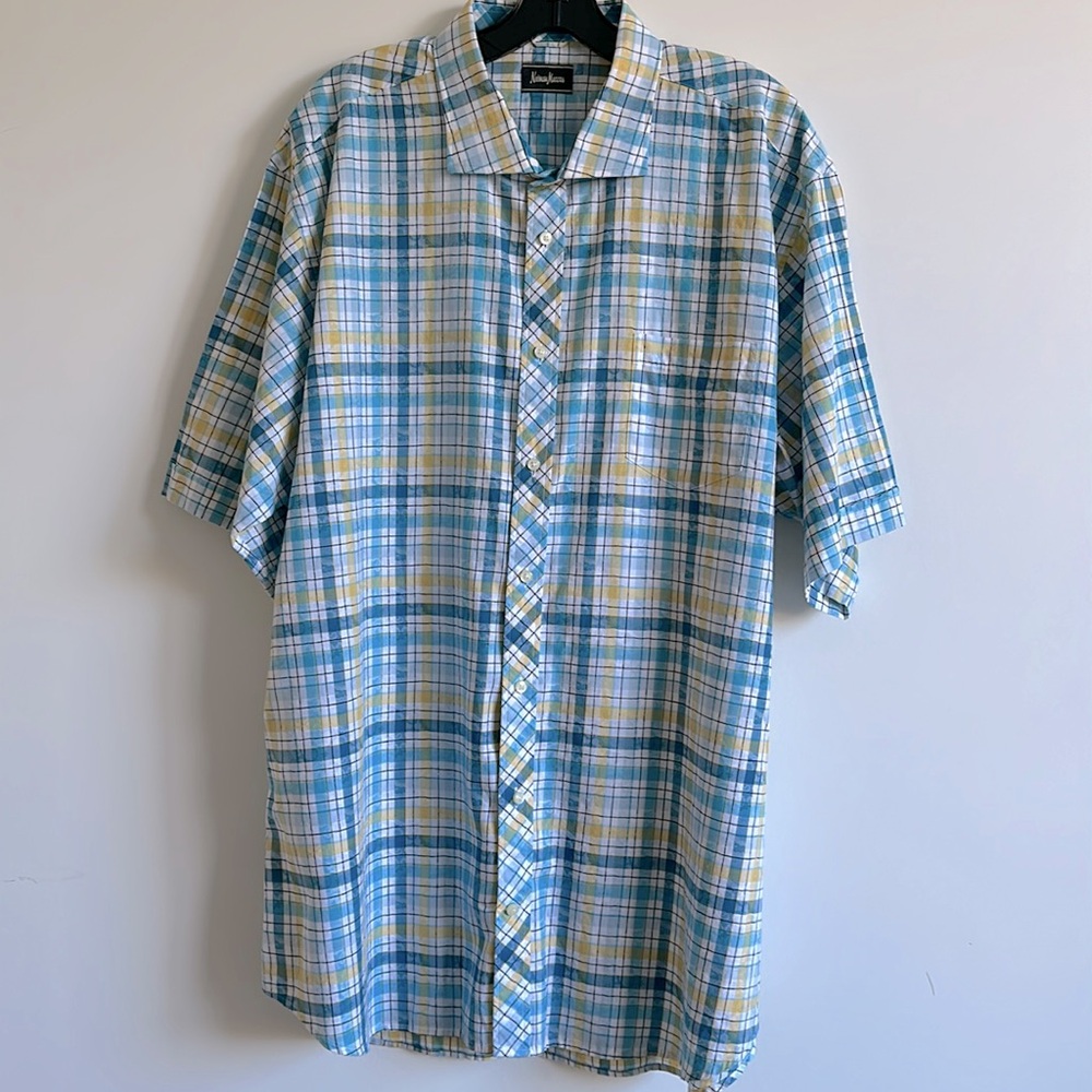 Neiman Marcus Short Sleeve Button Down Cotton One Pocket Shirt Men's Size XXL
